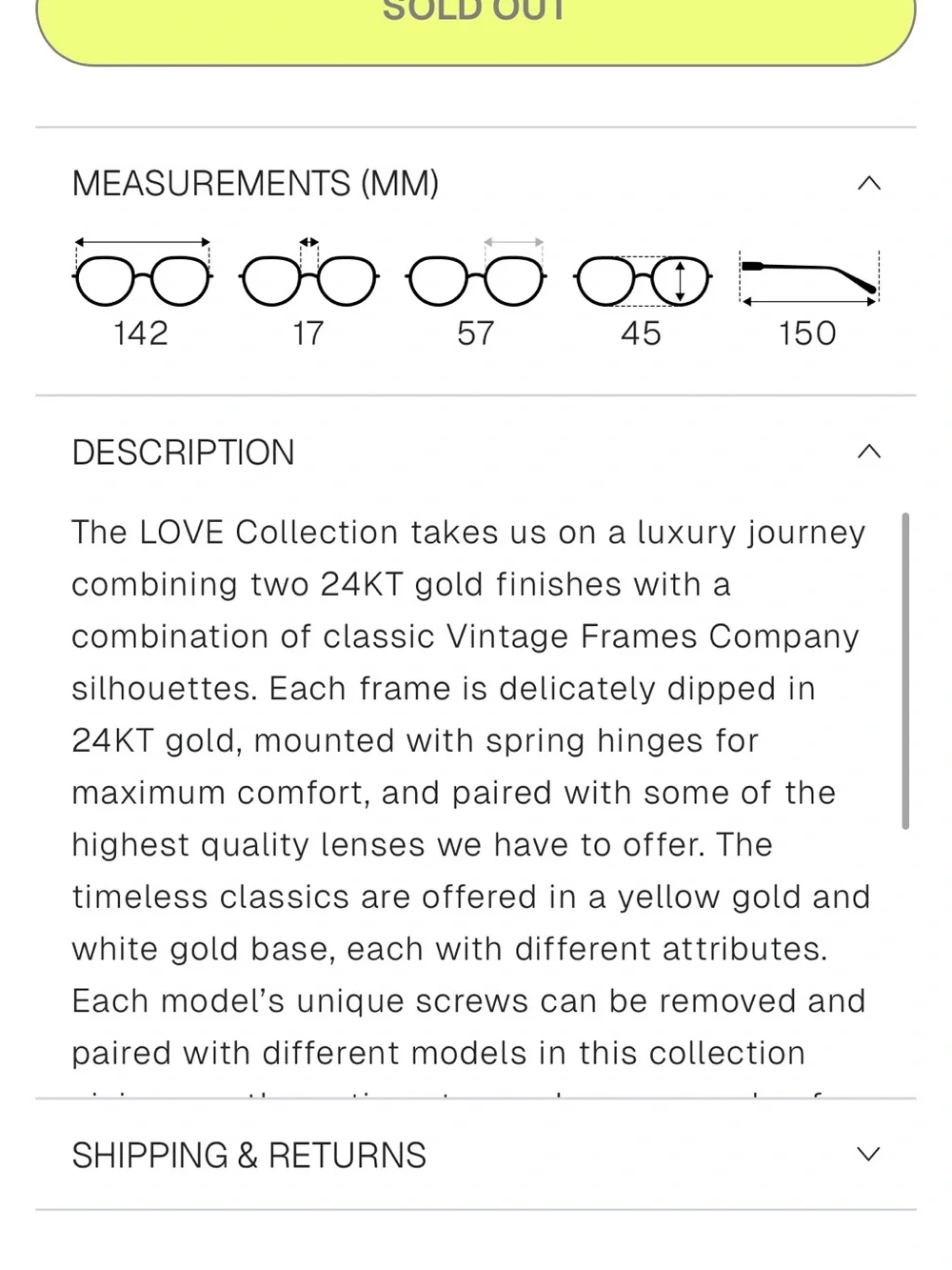 Vintage Frames Company SOUTH WEST LOVE COLLECTION 24KT TWO-TONE WHITE GOLD